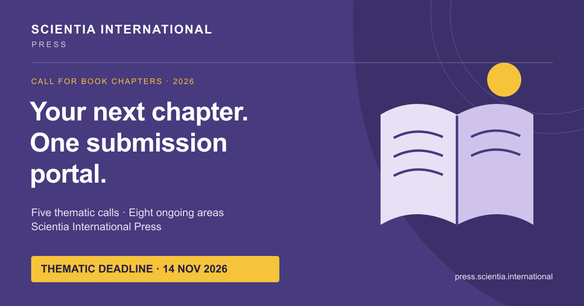 Scientia International Press: cinco convocatorias temáticas hasta el 14 de noviembre de 2026 y ocho áreas de Open Books en curso en un único portal de presentación de propuestas.